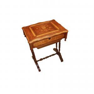French 1800s Walnut Wood Toilet with Inlays